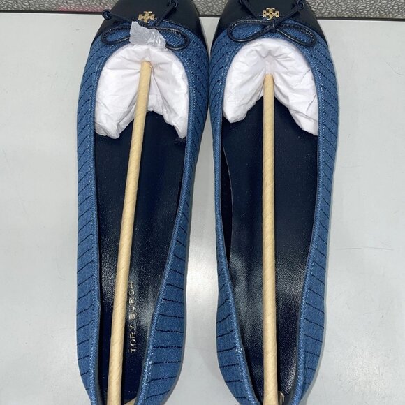 NEW TORY BURCH Women's Dark Denim Cap-Toe Quilted Ballet Flats – Size 10 - Picture 5 of 9